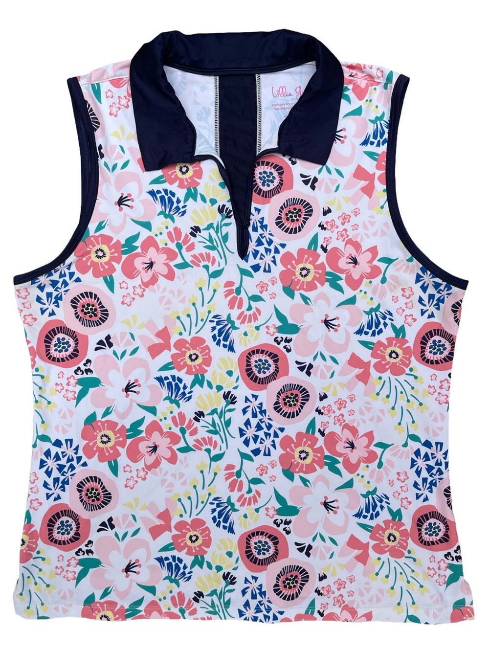 Lillie Green Sleeveless Floral Golf/Tennis Polo Shirt, Size Large